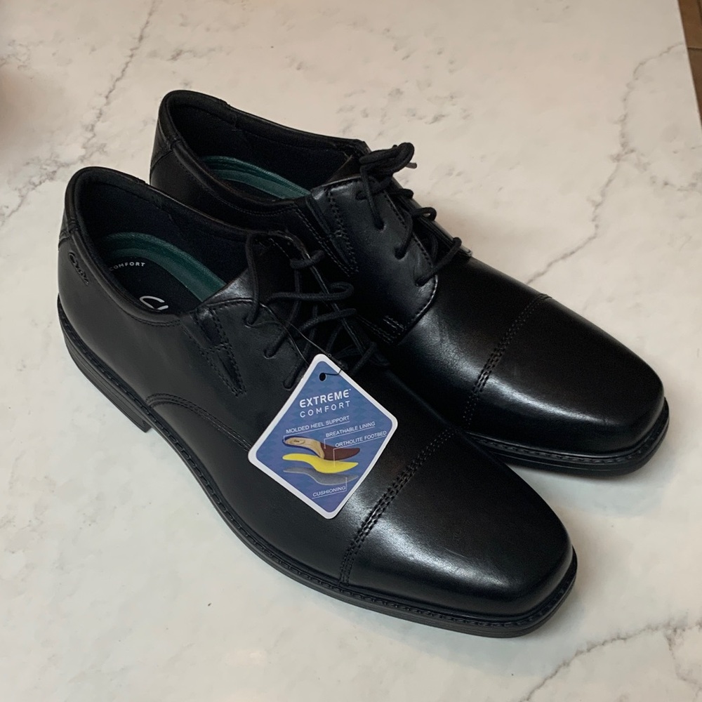 Clark’s NWT Men’s Sz 13 Black Leather Cosgrove Captoe Oxford Dress Shoes